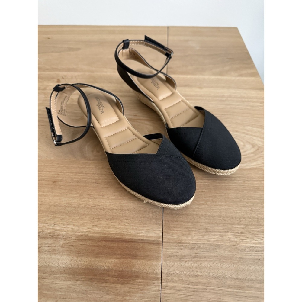 Morgan Taylor Leah Espadrille Wedge Sandals – Black – Size 9M